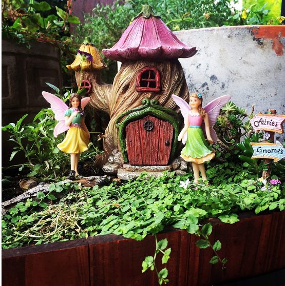 PRETMANNS Fairy Garden Accessories – Fairy House & Miniature Fairy Figurine Ornaments – House is 18 cm High & Door can open wide - 4 Pieces - Image 2