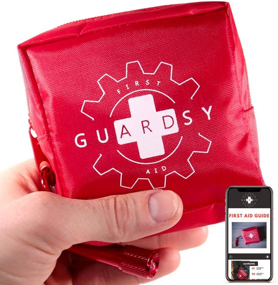Guardsy Mini First Aid Kit | Compact Small Medical Emergency Survival Kit perfect for Car, Travel, Hiking, Camping, Outdoor, Cycling, Running, Home, Vehicle, Sports. With Digital First Aid Guide app