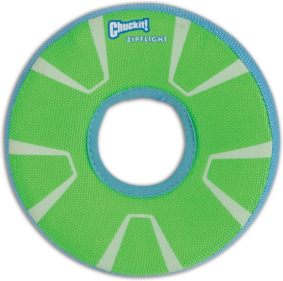 Chuckit! Max Glow Zipflight Fetch Frisbee Glow In The Dark Dog Toy Illuminated Disc - Medium (21 cm)