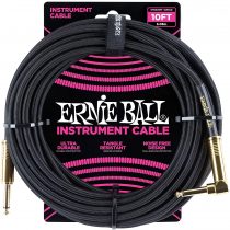 Ernie Ball 10 ft Braided Straight Angle Instrument Cable - Black