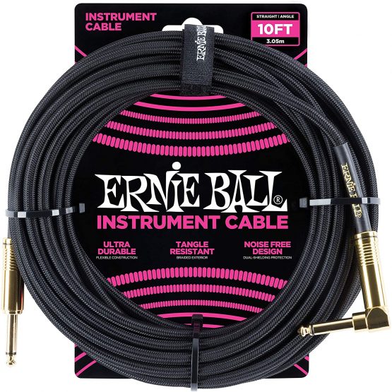 Ernie Ball 10 ft Braided Straight Angle Instrument Cable - Black