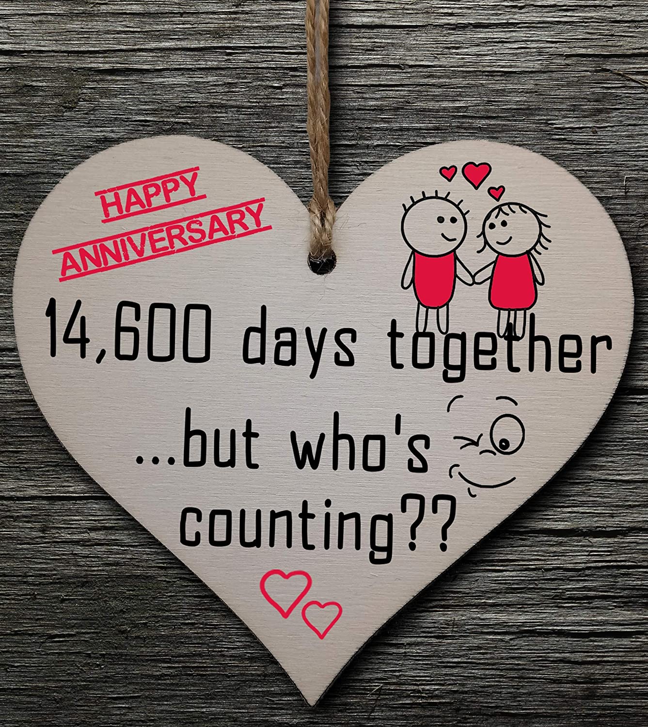 Handmade Wooden Hanging Heart Plaque Gift to Celebrate 40th Wedding Anniversary Husband Wife Someone Special Keepsake - Image 2
