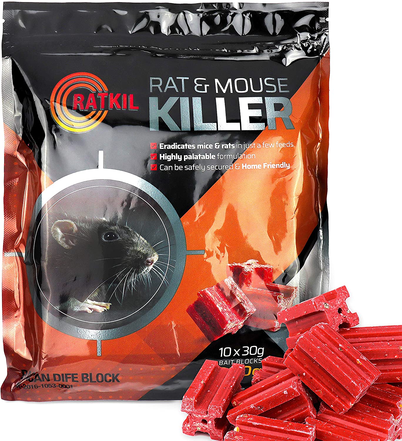 RatKil Rat & Mouse Bait Blocks 300g - Professional Strength Difenacoum - Fast Acting & Highly Effective For Pest Control - Weatherproof And Home Friendly!