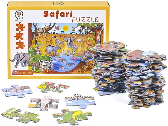 Amonev floor puzzles 100 pieces puzzles for both table and floor with easy to handle thick pieces making it a great gift for any occasion (Safari) - Image 4