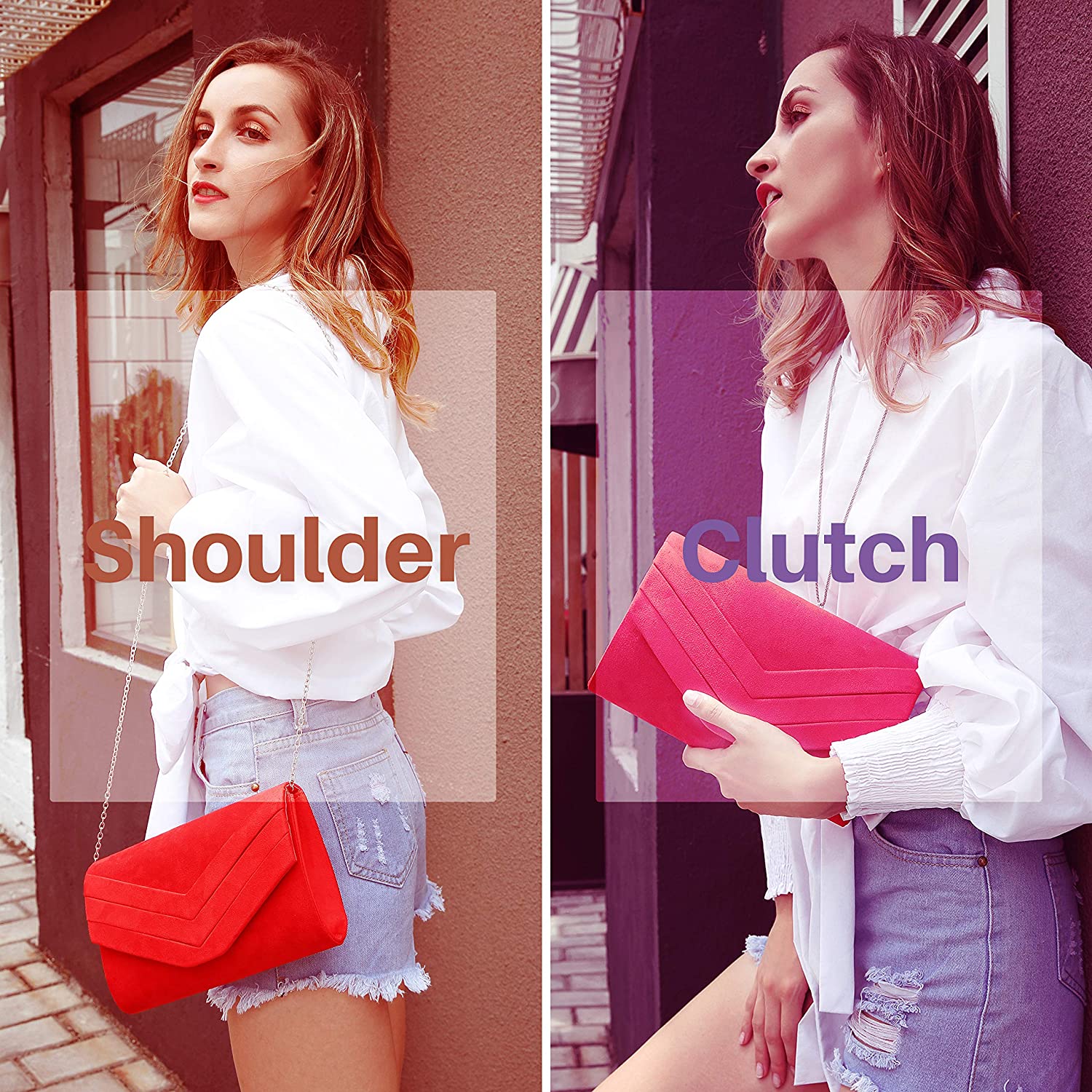 Milisente Clutch Bag for Women Suede Clutch Bags for Wedding Shoulder Crossbody Evening Bag (Navy), 9.4*2.3*5.9 inches - Image 2
