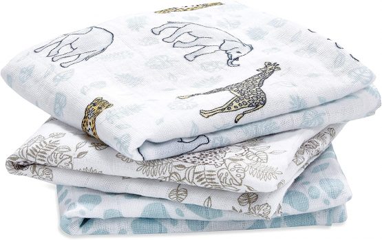 aden + anais 100% Cotton Muslin Musy Squares, Multi-use Baby Cloths for Girls & Boys, 70x70cm, Ideal Newborn & Infant Nursing Set, Perfect Shower Gifts, 3 Pack, Jungle