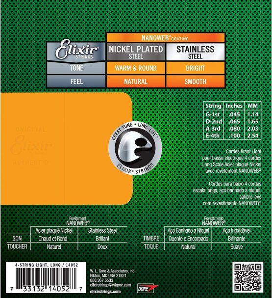 Elixir 14052 Strings Nickel Plated Steel 4-String Bass Strings w NANOWEB Coating, Long Scale, Light (.045-.100) - Image 3