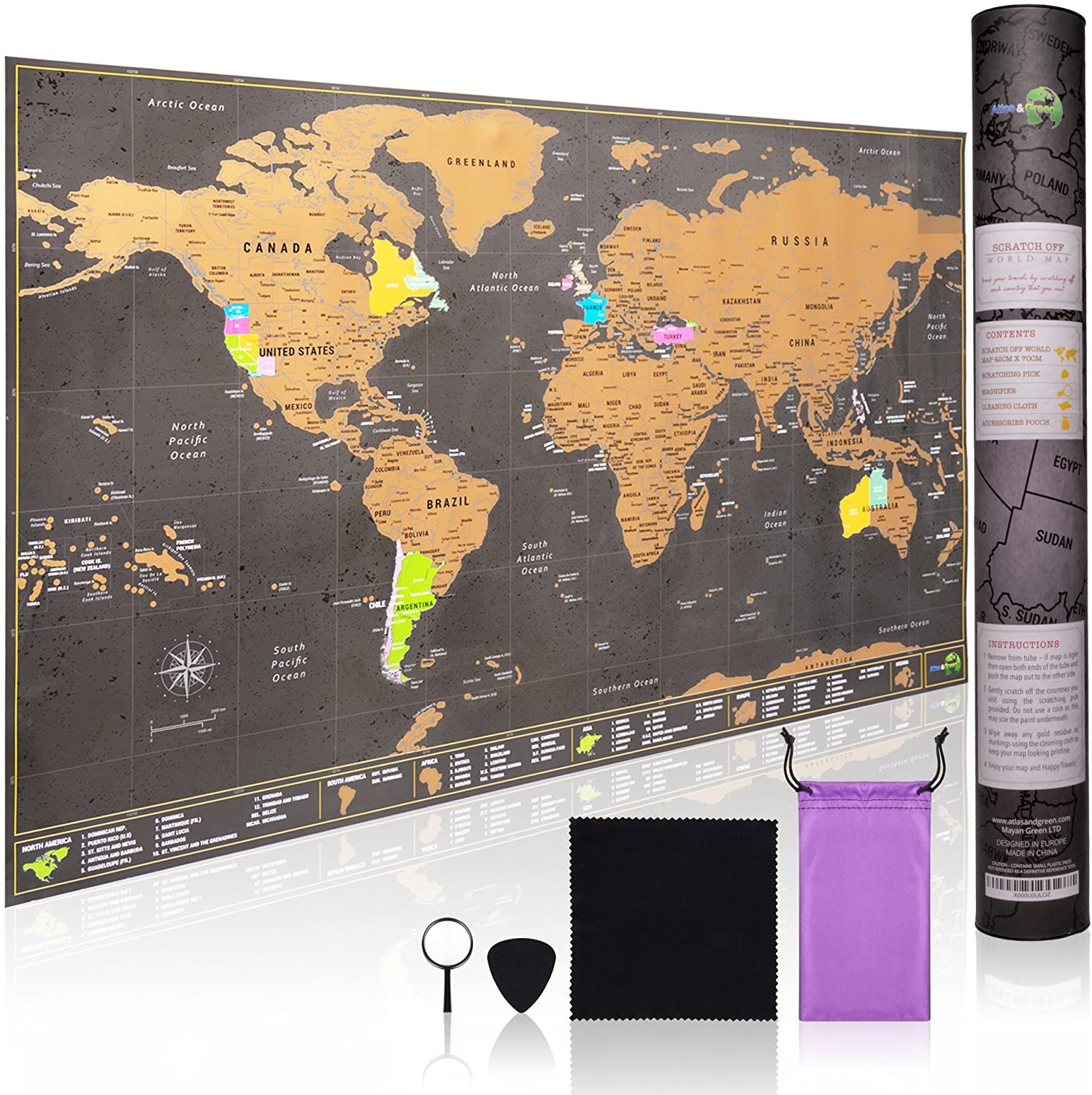 World Map Large 70x42cm Detailed World Scratch Poster, Brown, 70 x 42 cm