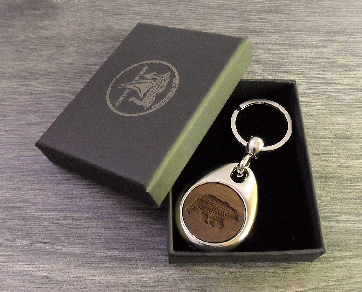 Jorvik Wood Bear Design Wooden Keyring with Gift Box, Brown, 2cm - Image 2