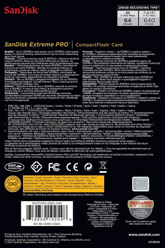 SanDisk Extreme Pro 256 GB 160 MB/s CompactFlash Memory Card - Black/Gold/Red, SDCFXPS-256G-X46 - Image 4