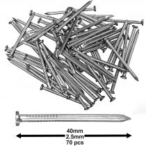 Brackit Pack of 70 Hardened Ribbed Steel Masonry Nails, 2.5 x 40mm - For Brick, Concrete Walls, Blocks, Skirting Boards, Battens and All Other Masonry