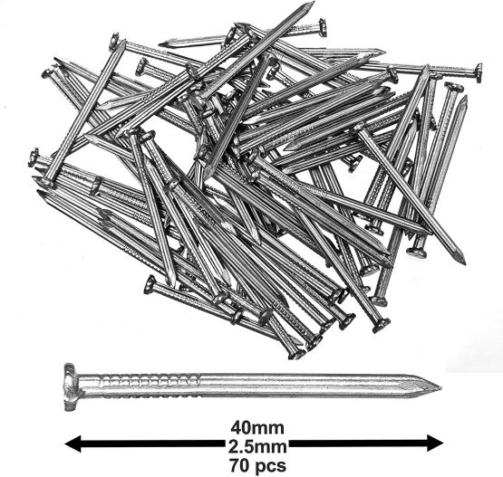 Brackit Pack of 70 Hardened Ribbed Steel Masonry Nails, 2.5 x 40mm - For Brick, Concrete Walls, Blocks, Skirting Boards, Battens and All Other Masonry