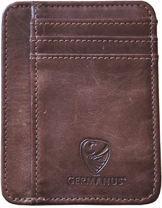 GERMANUS Credit Card Wallet Case Handmade from Genuine Leather (Dark Brown)