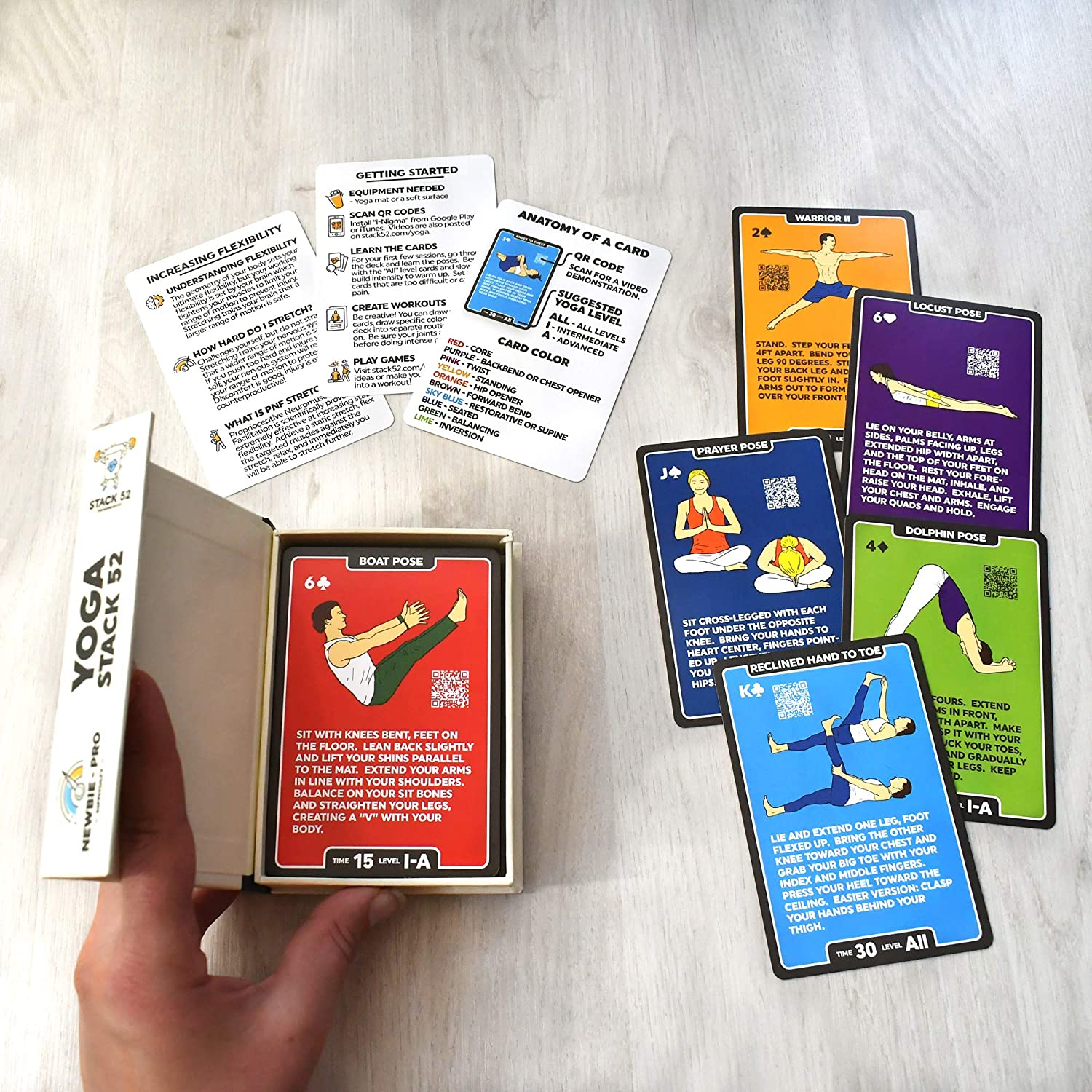 Stack 52 Yoga Exercise Cards: Designed by Certified Yoga Instructor. Video Instructions Included. Beginner to Advanced Poses and Asana Workout Games. Improve Fitness and Flexibility (Base Deck) - Image 2