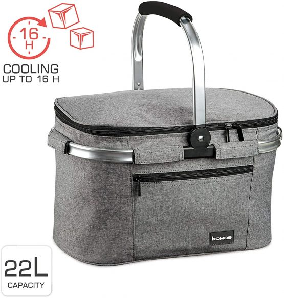 bomoe Insulated Picnic Basket – Foldable Thermal Basket 22 Litre – Thermal Cooler Bag Picnic Cool Bag with 16h Cooling Function & Collapsible Carrying Handle – Shopping Bag – Icebreezer K37