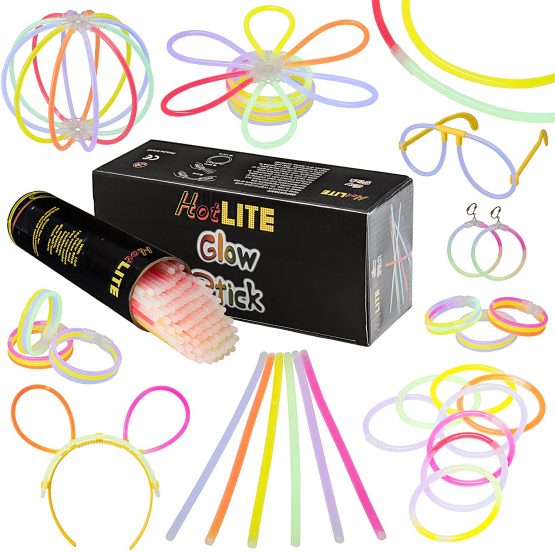 HOTLITE 100 Glow Stick Party Pack- 8" Premium bracelets, necklaces, kits to create glasses, triple bracelets, a headband, earrings, flowers, a glow ball & more! - Image 2