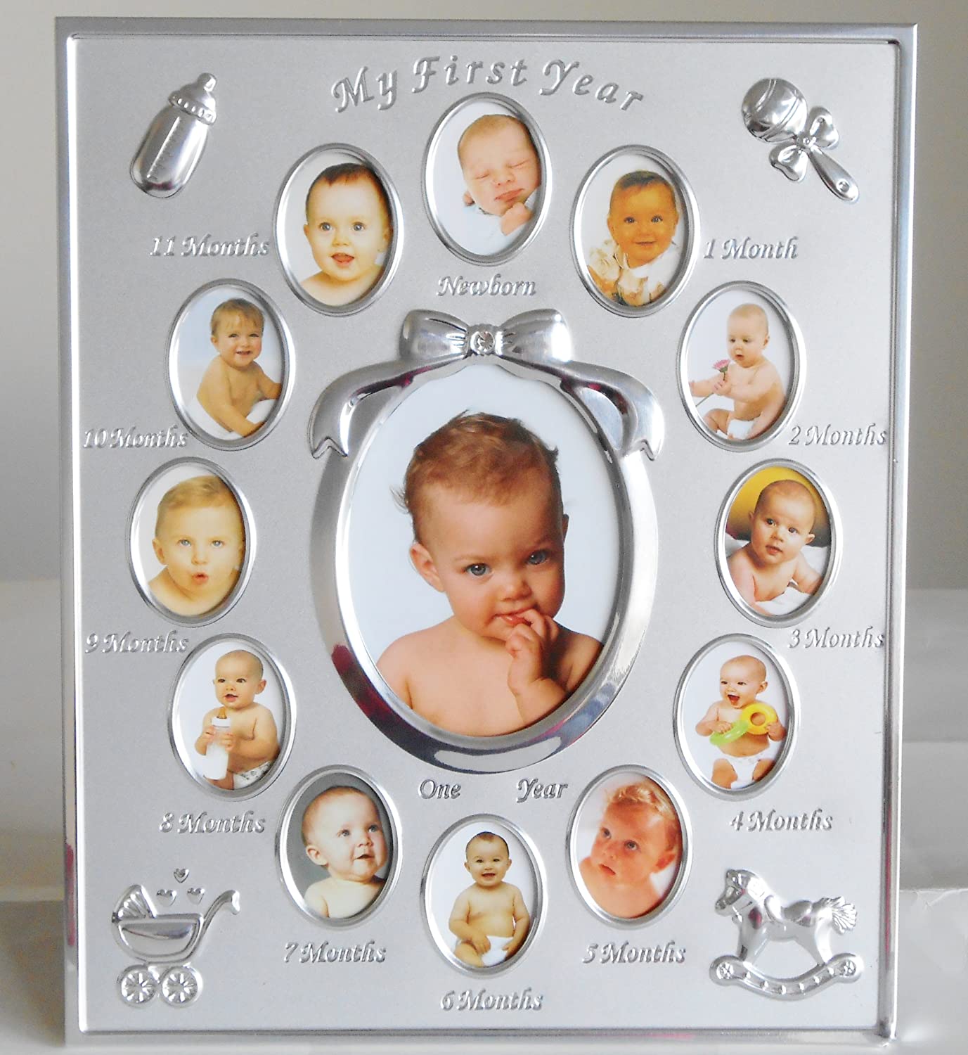 Silver Colour 'My First Year' Baby Multi-Photo Frame holds 13 Photos, My First Year Baby Beautiful Multi-Photo Picture Frame - Image 4