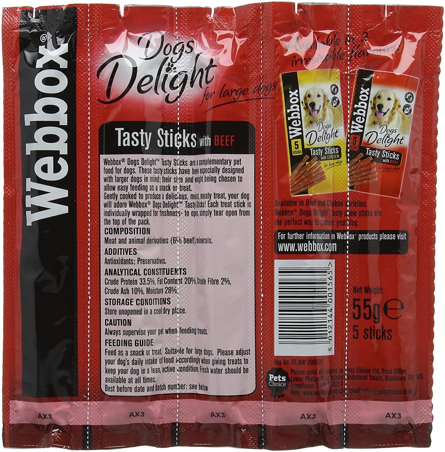 Webbox Dogs Delight Beef Sticks, 55 g, Pack of 18, 55 g (Pack of 18) - Image 2