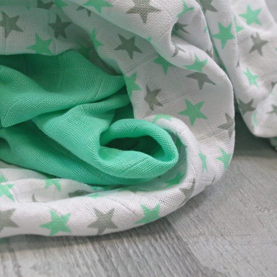 MuslinZ 6pk Baby Muslin Squares Burp Cloths 100% Pure Soft Cotton 70x70cm Mint Star - Image 2