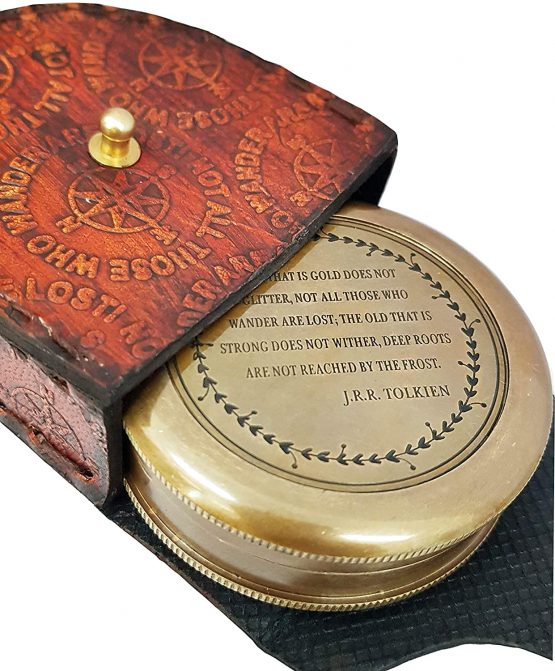 Brass Nautical - Not All Those Who Wander are Lost Brass Gift Engraved Compass with Leather case, Graduation Day Baptism Communion Confirmation Day Motivational LOTR J.R.R. Tolkien - Image 3