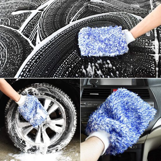 Mokani Microfiber Car Wash Mitt Cleaning Gloves Equipment Sponges, 2 Sets Professional Scratch Free Polishing Cleaning Mitts,Blue - Image 4