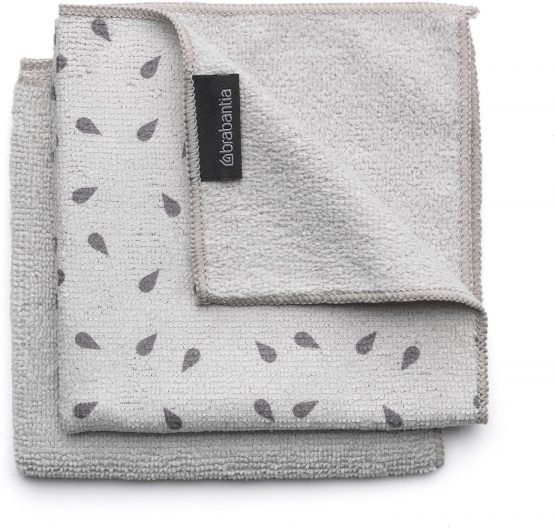 Brabantia 117688 Microfibre Cleaning Cloths (x 2), Machine Washable, Light Grey