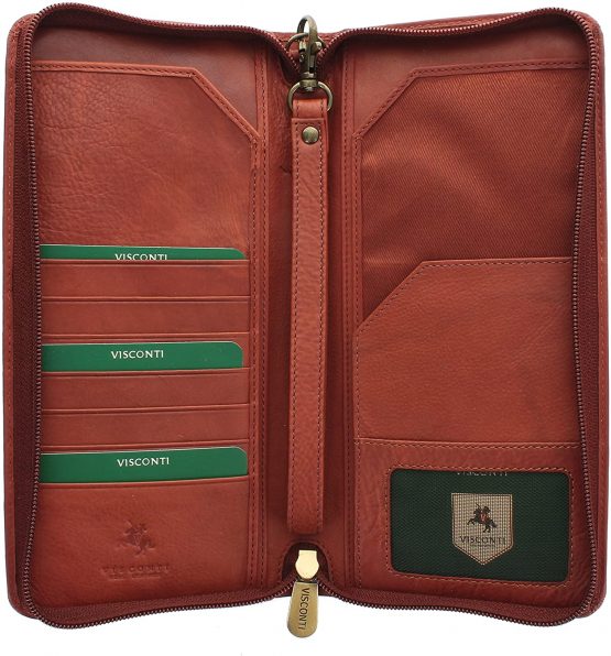 Visconti Leather Zipped Travel Document Holder & Strap 1157 RFID Blocking Brown - Image 3