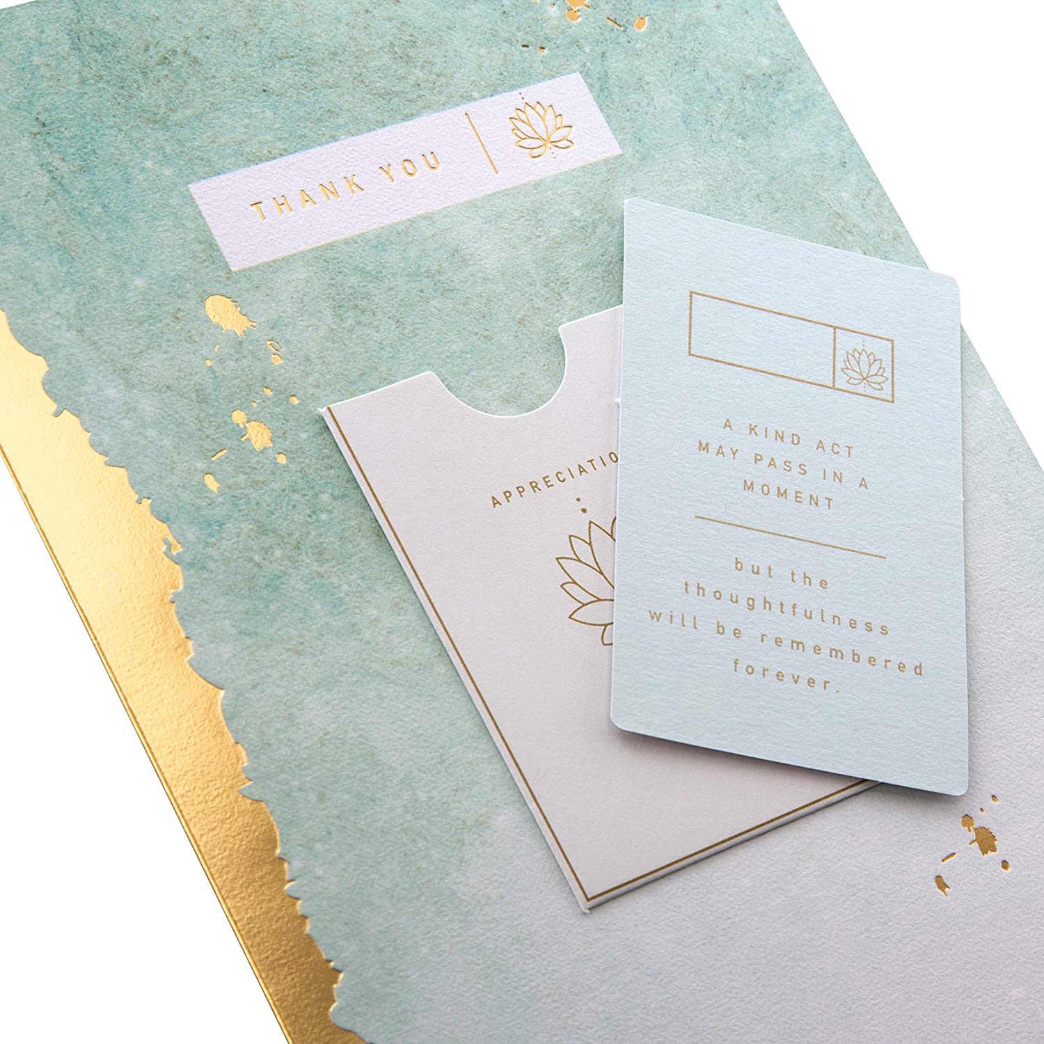 Hallmark Thank You Card with Keepsake from Contemporary Marbled Ink and Foil Design,25526553, grey|green, 20.2cm x 13.8cm - Image 4