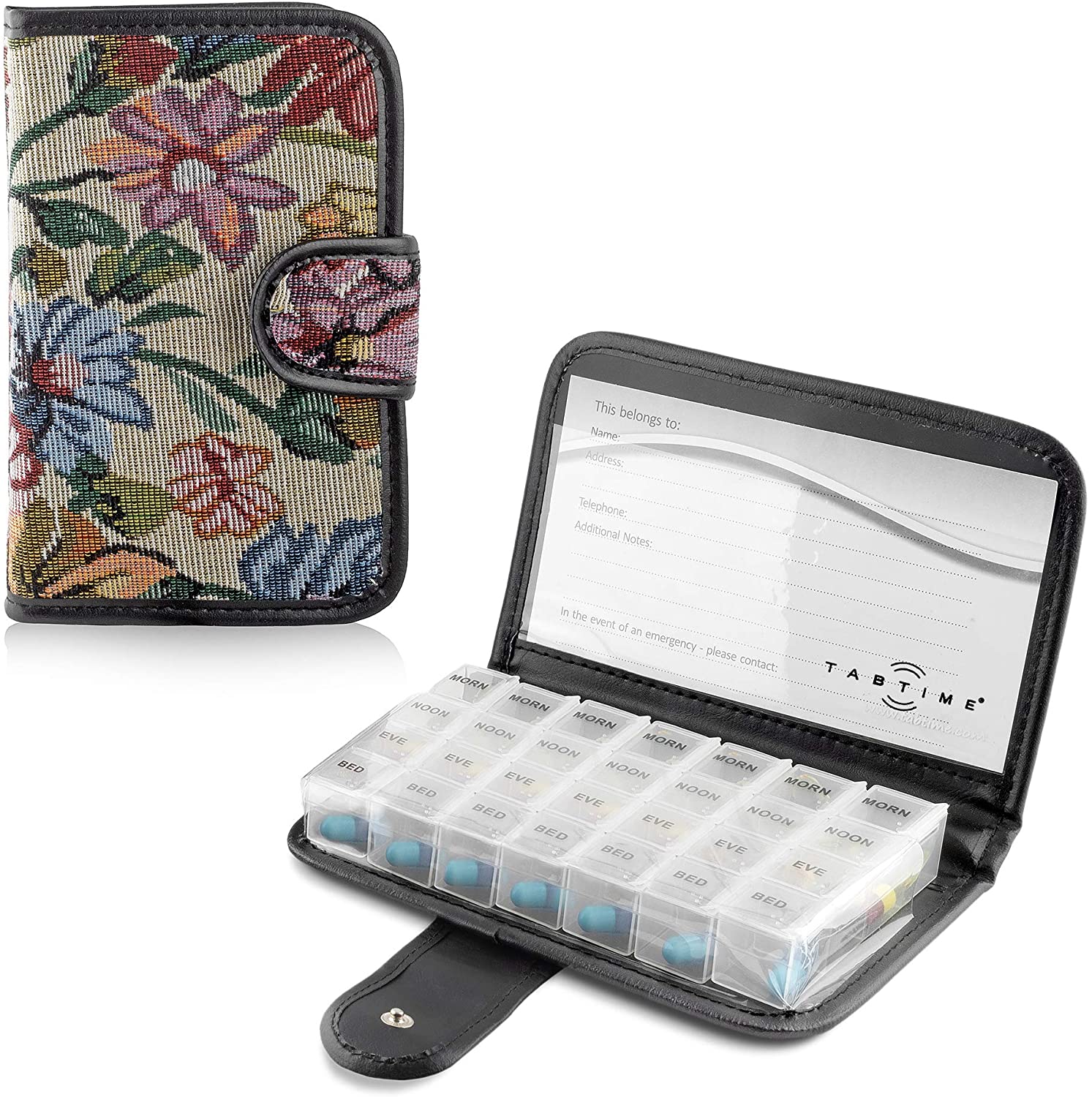 Tabtime Tapestry Pill/Tablet Wallet, Weekly 7 Day Travel Pill Organiser