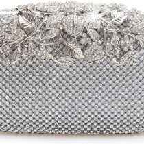 Unique Clasp Silver Diamante Crystal Diamond Evening bag Clutch Purse Party Bridal Prom