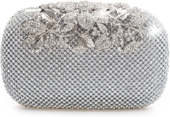 Unique Clasp Silver Diamante Crystal Diamond Evening bag Clutch Purse Party Bridal Prom