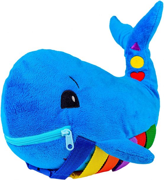 Buckle Toys Blu Whale - Stuffed Educational & Learning Buckle Toy for Toddlers & Infants, Fine Motor & Sensory Learning