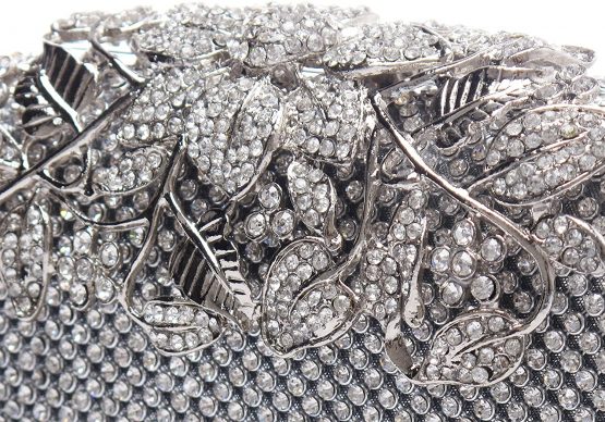 Unique Clasp Silver Diamante Crystal Diamond Evening bag Clutch Purse Party Bridal Prom - Image 2