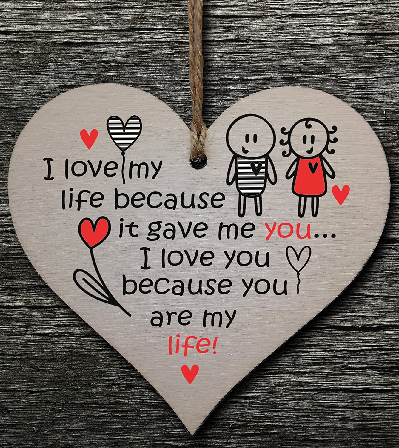 Handmade Wooden Hanging Heart Plaque Gift perfect for your Boyfriend or Girlfriend Romantic Keepsake, Transparent - Image 2