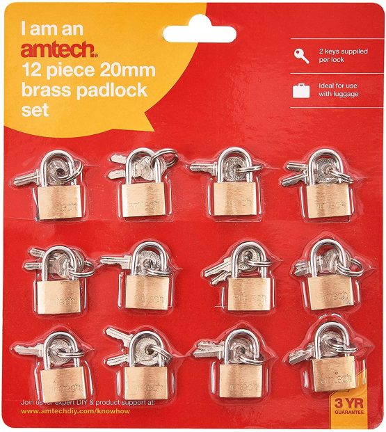 Amtech T0790 Brass Small Padlocks with Keys for Luggage, lockers, Toolboxes, Cupboards, & Sports Bags, 20mm, 12-Piece - Image 3