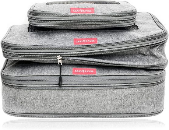 LeanTravel Compression Packing Cubes Luggage Organizers (3) Set Grey