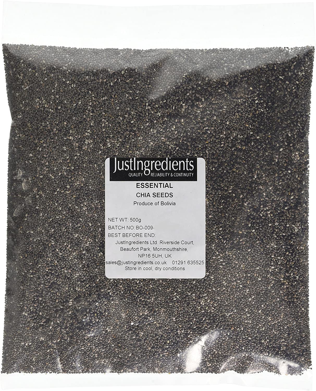 Just Ingredients Chia Seeds 500g,High in Omega, Perfect for Snacks Mix with Water or Food, Bulk Buy, Versatile Superfood Seed