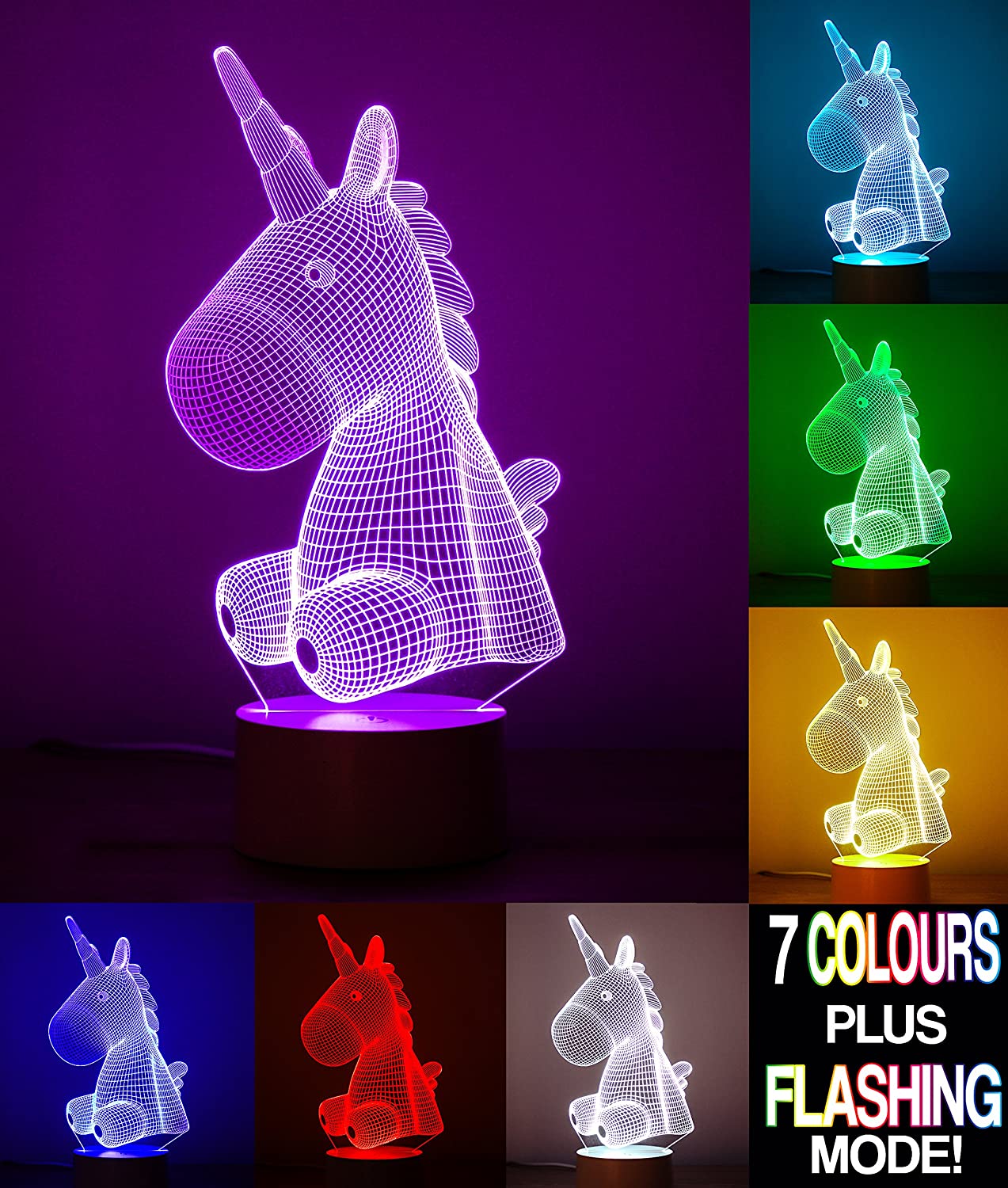 Unicorn 3D Optical Illusion Night Light. Touch Control. USB Powered - Image 4