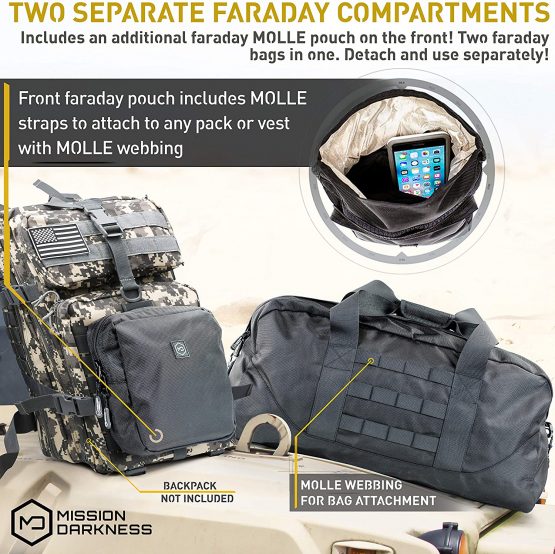 Mission Darkness X2 Faraday Duffel Bag + Detachable MOLLE Faraday Pouch (Gen 2) // Military-Grade RF Shielding for Large Electronics & Mobile Devices // Digital Forensics Signal Isolation Data Privacy - Image 2