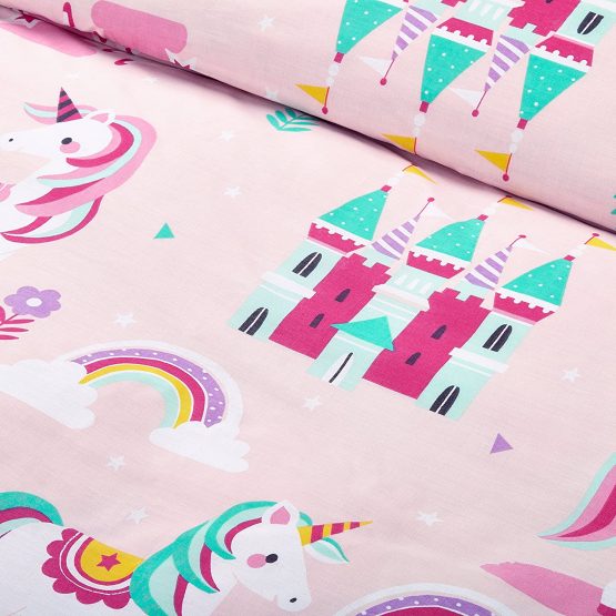 Bloomsbury Mill - Magic Unicorn, Fairy Princess & Enchanted Castle - Kids Bedding Set - Pink - Junior/Toddler/Cot Bed Duvet Cover and Pillowcase - Image 3