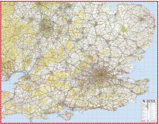 A-Z South East and Central England Road Map - 45.75" x 35.75" Matte Plastic