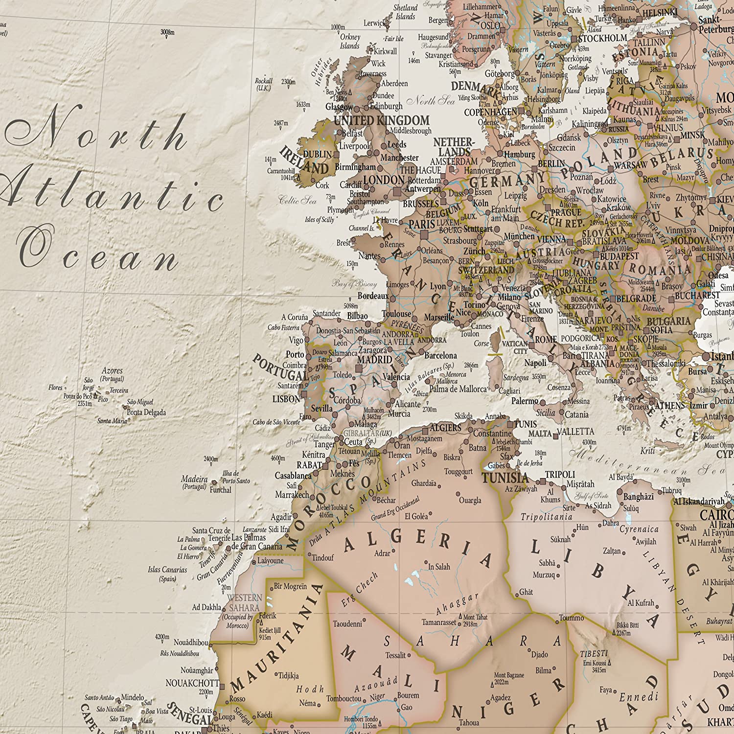 Giant World Map - Antique World Map Poster - Laminated - 201 x 116, Multi-coloured, antique look, 201x116 cm - Image 3