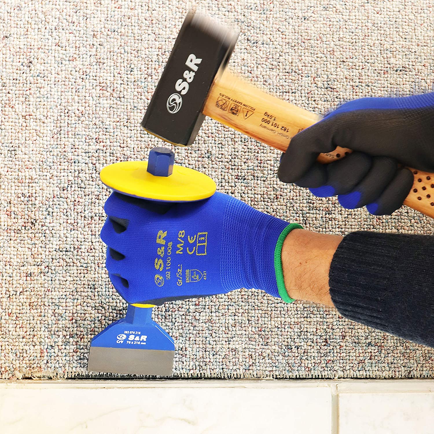 S&R Tile Chisel 216 x 76 mm - Brick and Hand Tile With Chrom-Vanadium Steel Blade, Hand Protection, Specially Bevelled Edge - Image 4