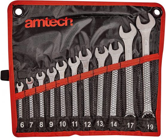 Amtech K0400 Combination Spanner Set, Drop Forged and Chrome Plated Spanners, 6mm to 19mm