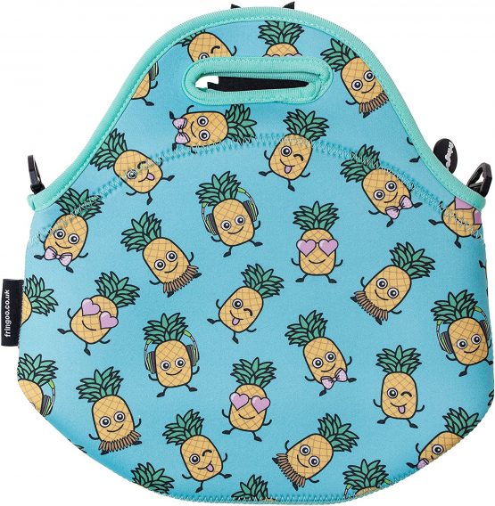 FRINGOO® Kids Lunch Bag Neoprene Thermal Insulated Zipped Pocket Shoulder Strap Nursery School Cooler Bag (Pineapple) - Image 2