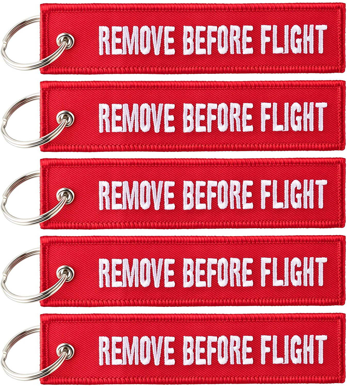REMOVE BEFORE FLIGHT Keyring Keychain 5X, Red/ 5 Pieces