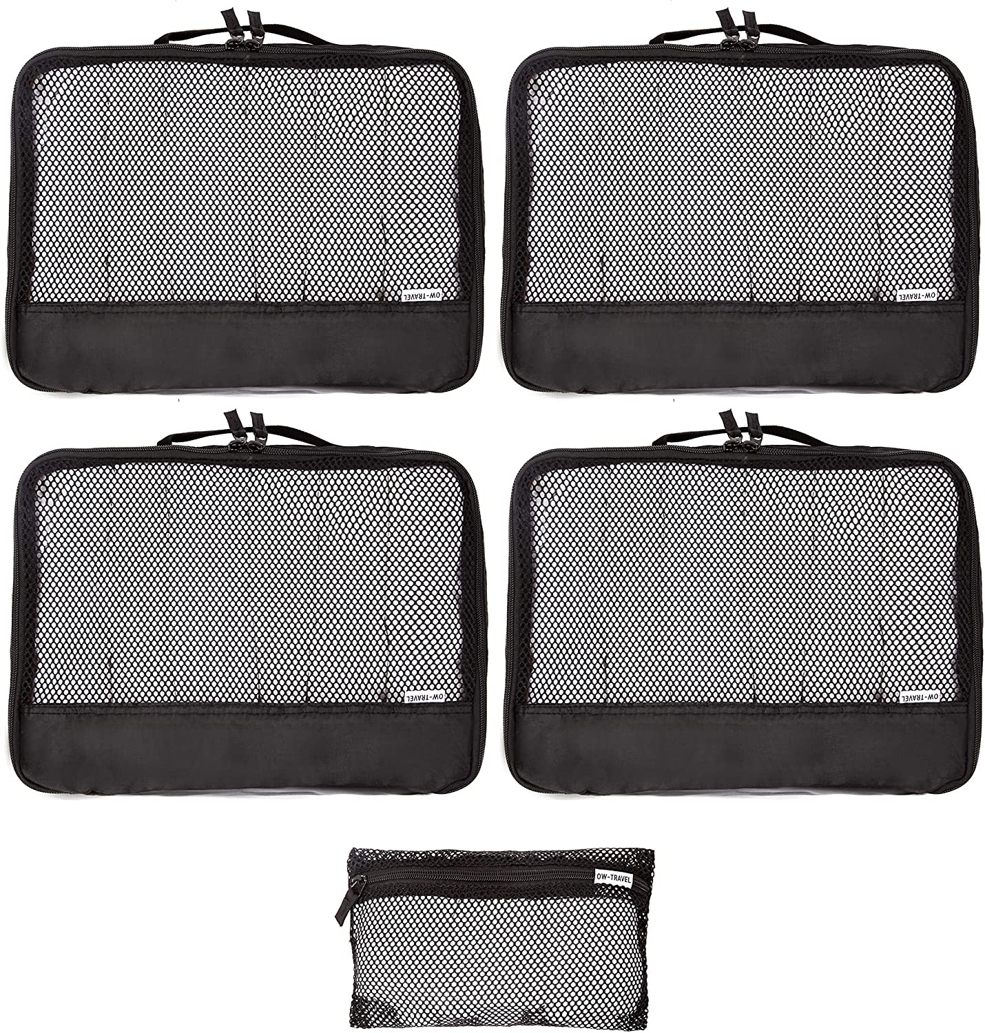 OW-Travel Packing Cubes for Suitcases (5Pcs Black) 4 Medium Suitcase Organiser Bags and Zipper Organiser for Travel Accessories. Luggage Organisers Packing Bags for Suitcases and Backpacks - Image 4
