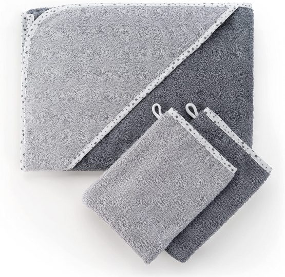 Hooded Baby Towel | 80x80cm Bath Towel for Newborn, Infant, Toddler & Kids | Plus 2x Bath Mitts | Oeko-Tex Certified | 100% Cotton - Grey - Image 3