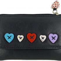 Ladies Small Leather RFID Blocking Coin, Key & Credit Card Purse with Heart Design (Black)