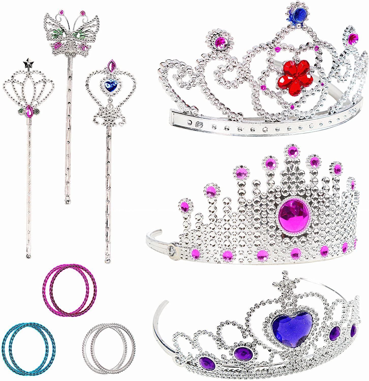 Jewelry Toy,62 Pieces Princess Pretend Jewelry Toy Playset,Assorted Jewelry Dress Up Toys Rings,Earrings,Necklaces,Crowns,Bracelets,Wands for Girls Birthday Gift,Princess Party Favors - Image 2
